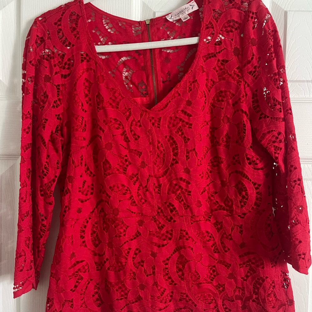 Nanette Lepore Red Lace V-Neck Tunic